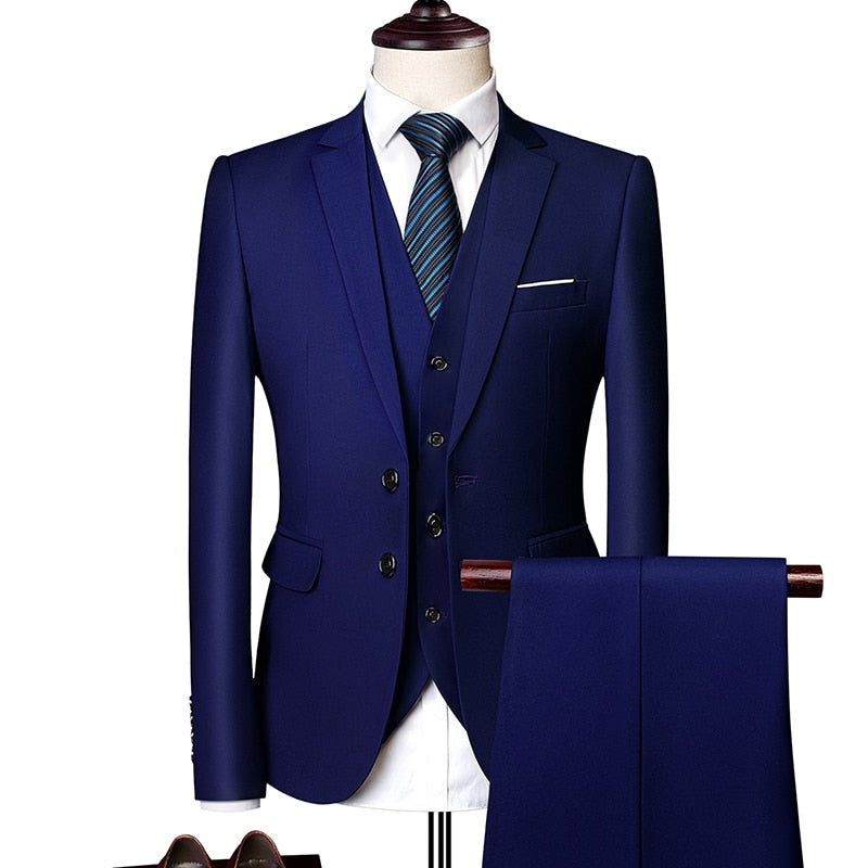 Suit suit male 2019 spring and autumn high-end custom business blazers three-piece / Slim large size multi-color boutique suit