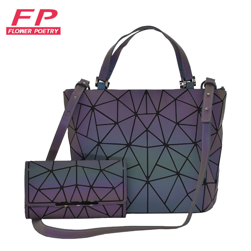 Women Handbag Luxury Shoulder Bag Set Folding Totes Crossbody Bag Female Purse And Wallet Ladies Luminous Geometric Bucket Bag