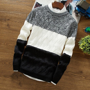 Manoswe Casual Long Sleeve Autumn Winter Sweater Men Korean Style Slim Knitted Blue Sweater Pullover Jumper Fashion Christmas