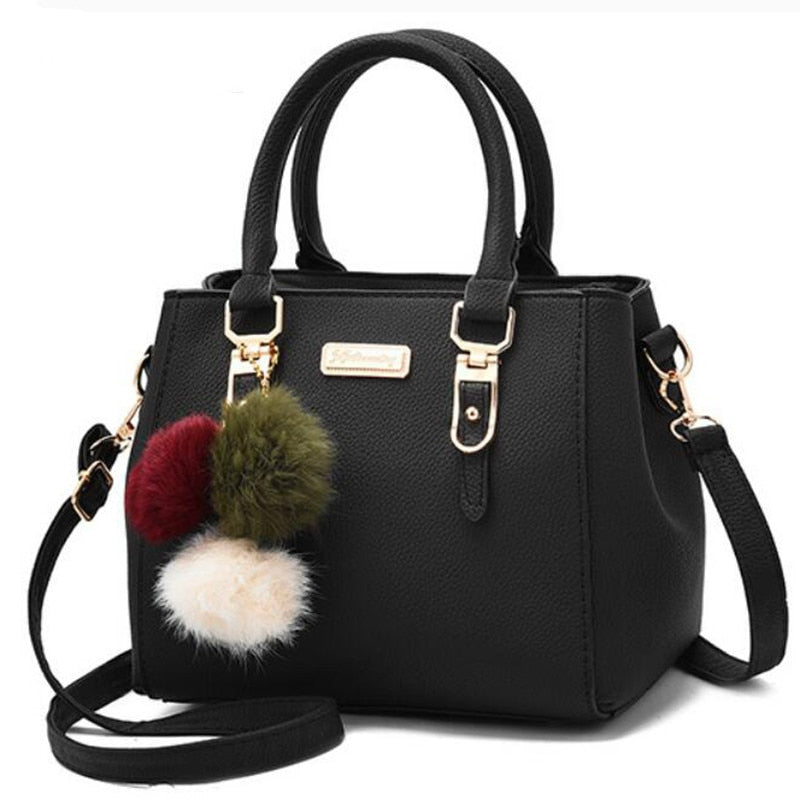 Luxury Handbag Women Bags Women Hairball Shoulder Bag  Ladies Hand Bags Vintage Leather Messenger Bag  Female Hand Bolso Bags