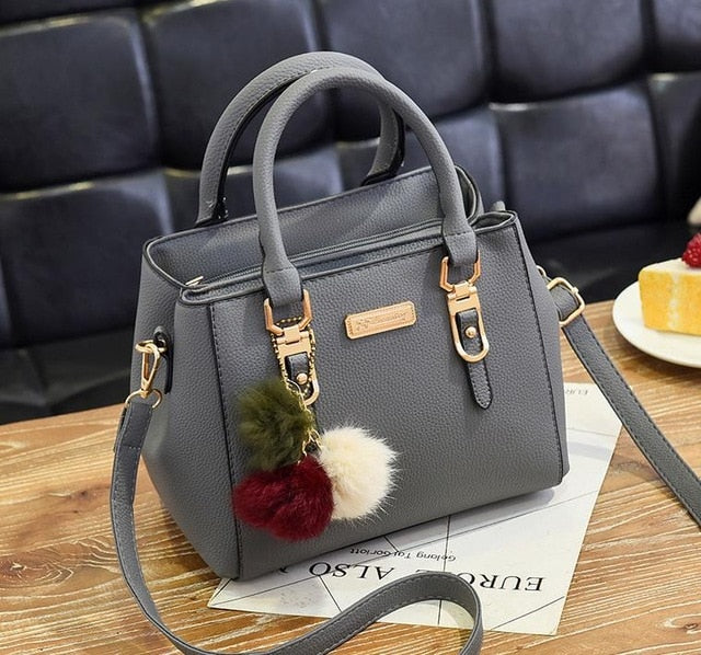 Luxury Handbag Women Bags Women Hairball Shoulder Bag  Ladies Hand Bags Vintage Leather Messenger Bag  Female Hand Bolso Bags