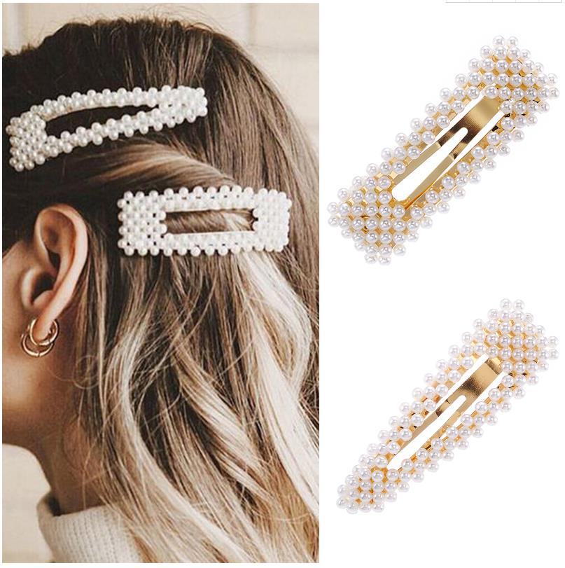 2019 New Fashion Pearl Hair Clip for Women Elegant Korean Design Snap Barrette Stick Hairpin Hair Styling Accessories Hair Pins