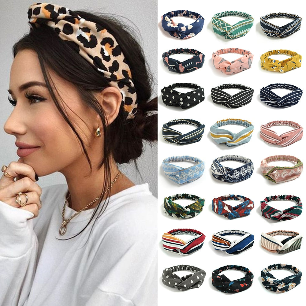 Fashion Bohemian Hairbands Print Headbands for Women Girls Retro Cross Knot Turban Bandanas Ladies Headwear Hair Accessories