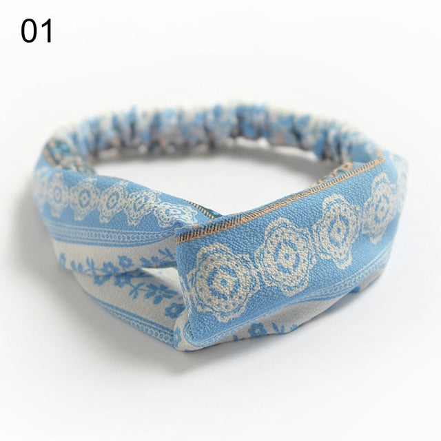 Fashion Bohemian Hairbands Print Headbands for Women Girls Retro Cross Knot Turban Bandanas Ladies Headwear Hair Accessories