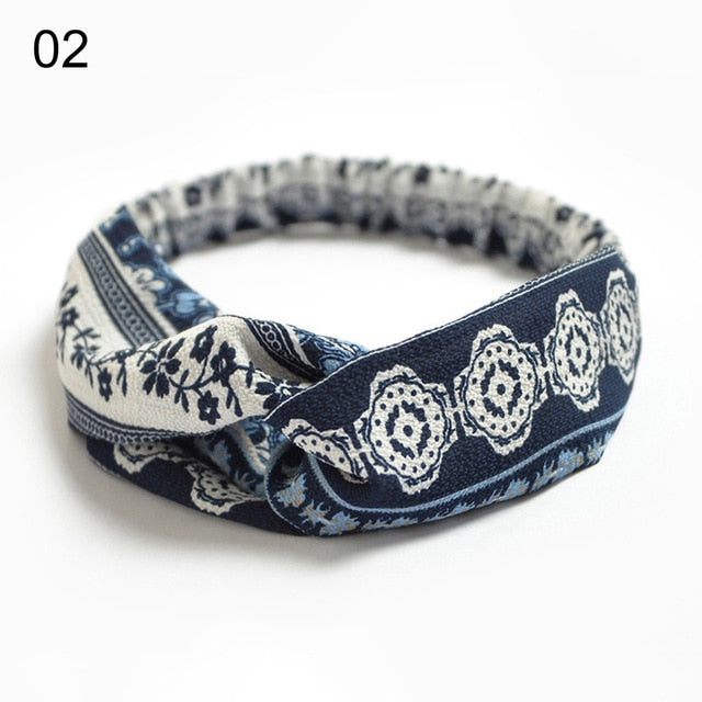 Fashion Bohemian Hairbands Print Headbands for Women Girls Retro Cross Knot Turban Bandanas Ladies Headwear Hair Accessories