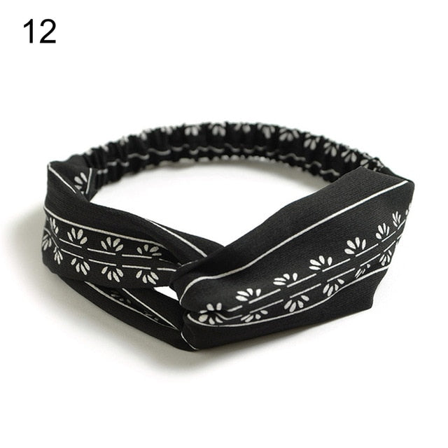 Fashion Bohemian Hairbands Print Headbands for Women Girls Retro Cross Knot Turban Bandanas Ladies Headwear Hair Accessories