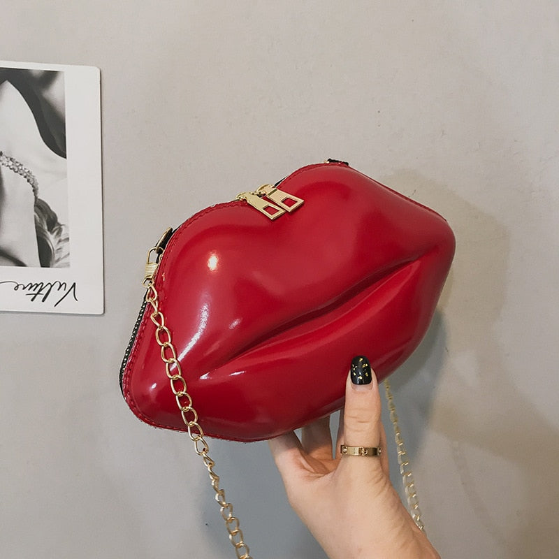 Lips Shape PVC Handbags Solid Zipper Shoulder Bag Crossbody Messenger Phone Coin Bag Evening Party Clutches Bolsas Feminina Saco