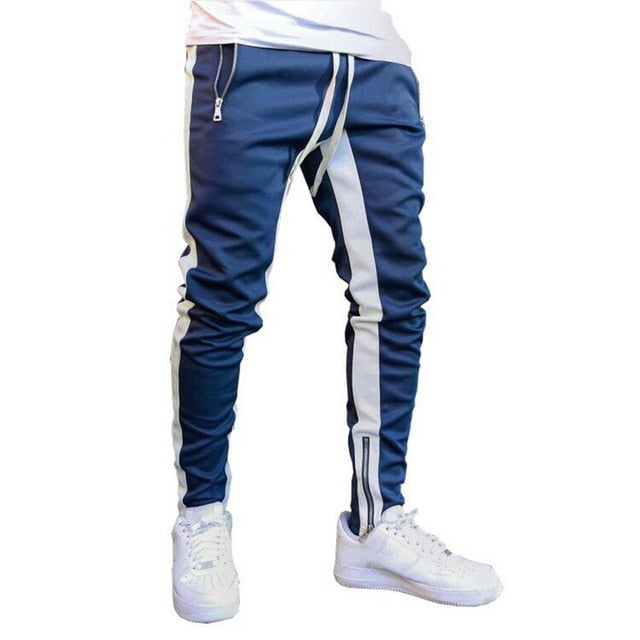 Mens Joggers zipper Casual Pants Fitness Sportswear Tracksuit Bottoms Skinny Sweatpants Trousers Black Gyms Jogger Track Pants