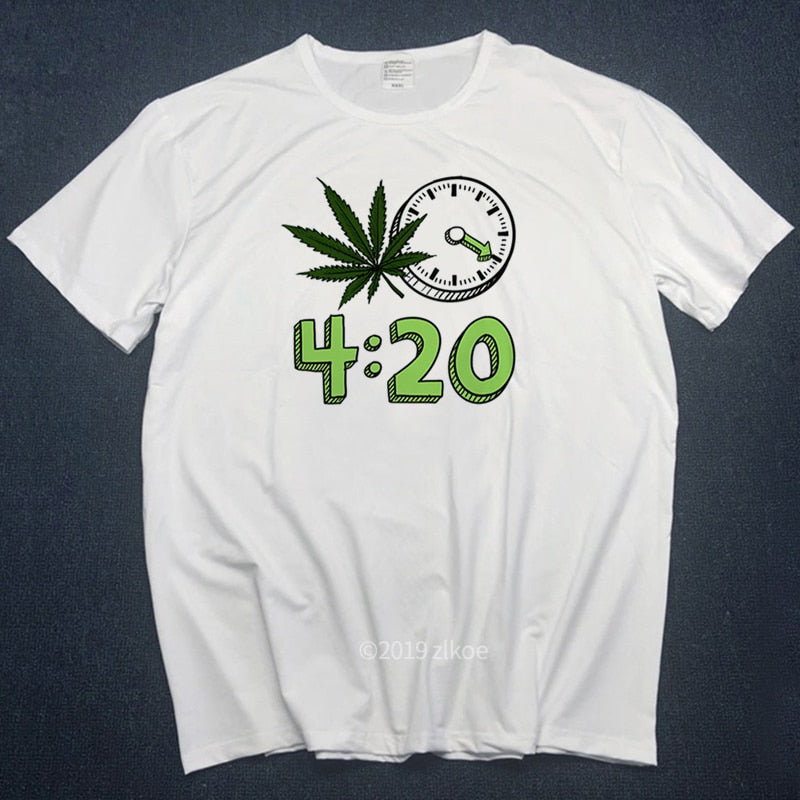 2019 Men tshirts Print Weed 420 it's Time Fashion T-shirt Short Sleeve O-Neck Summer Unisex Casual Fashion White T shirts hiphop