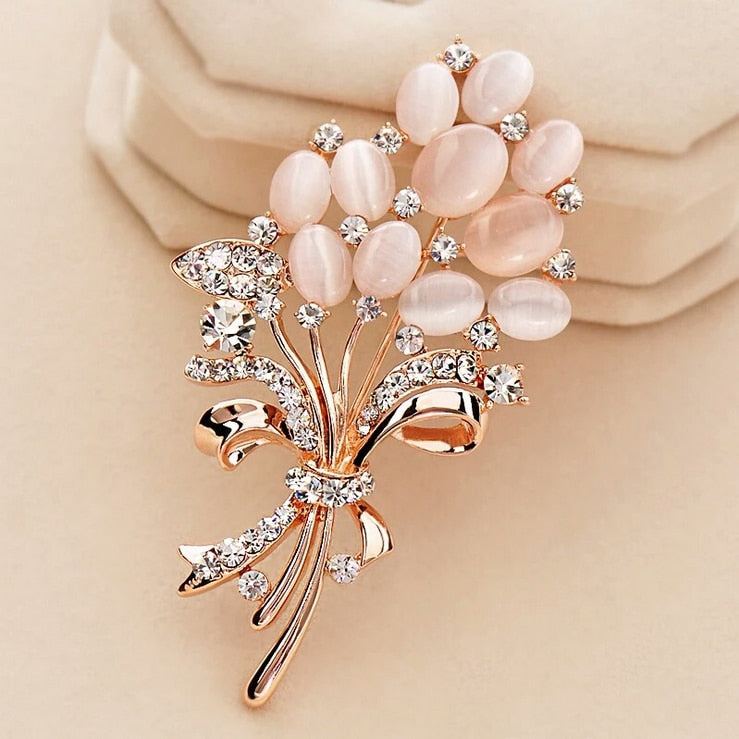 PICKYZ Fashionable Opal Stone Flower Brooch Pin Garment Accessories Birthday Gift brooches for women  rhinestone brooch Pin