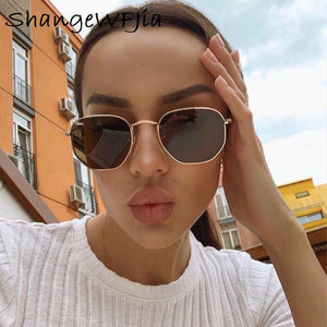 Men Sunglases Hexagon Sun glasses NEW Women Metal Frame Fishing Glasses Gold tea Eyewear lentes de sol hombre okulary UV400