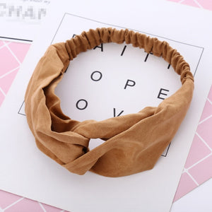 Women Summer Autumn Suede Headband Vintage Cross Knot Elastic Hair Bands Soft Solid Girls Hairband Hair Accessories