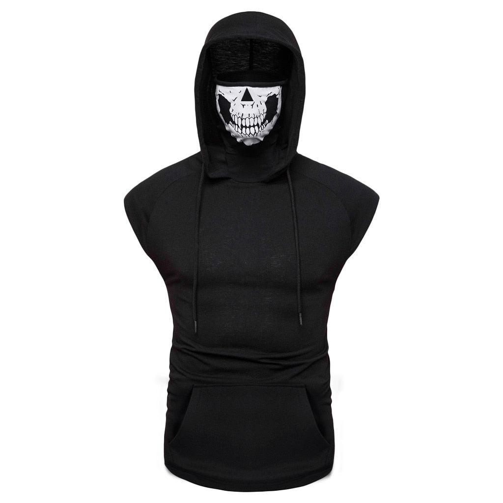 Plus Size Men Tank Top Clothing Summer 2019 Skull Mask Button Sports Vest Hooded Splice Large Open-Forked Male Vest Ropa Hombre