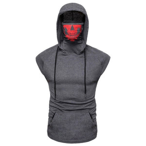 Plus Size Men Tank Top Clothing Summer 2019 Skull Mask Button Sports Vest Hooded Splice Large Open-Forked Male Vest Ropa Hombre