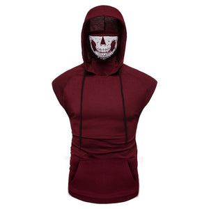 Plus Size Men Tank Top Clothing Summer 2019 Skull Mask Button Sports Vest Hooded Splice Large Open-Forked Male Vest Ropa Hombre