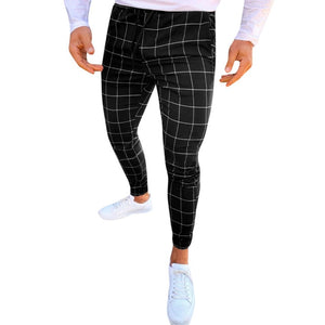 Fashion Men Casual Plaid Print Drawstring Elastic Waist Long Pants Trousers pantalon homme men trousers mens pants fashions men