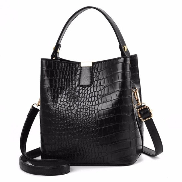 Retro Alligator Bucket Bags Women Crocodile Pattern Handbag Capacity Casual Crocodile Shoulder Messenger Bags Ladies PU Purse