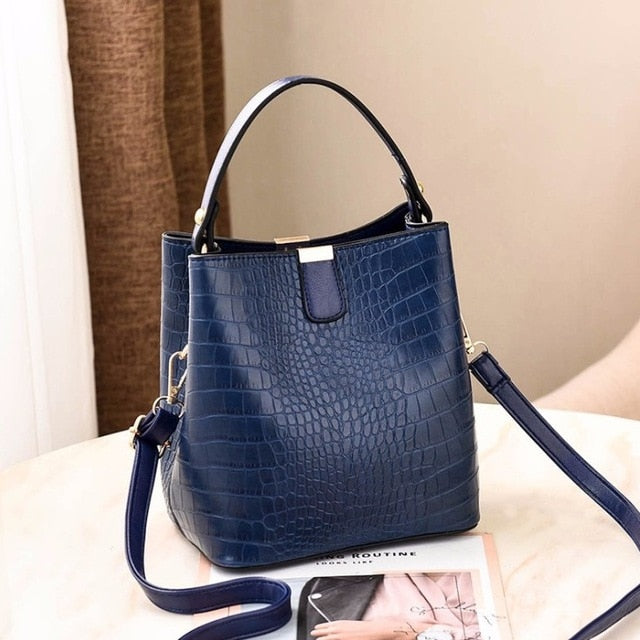 Retro Alligator Bucket Bags Women Crocodile Pattern Handbag Capacity Casual Crocodile Shoulder Messenger Bags Ladies PU Purse