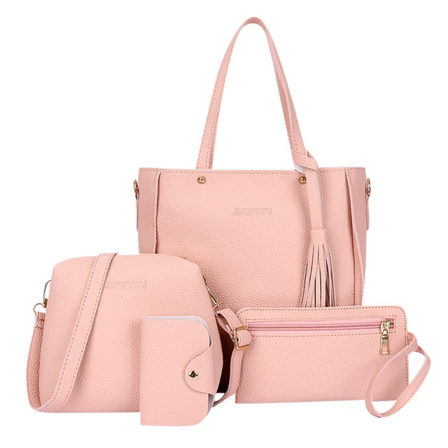 women handbags set New Fashion Four-Piece Shoulder Bag solid color soft Messenger Bag Wallet Handbag messenger bags female