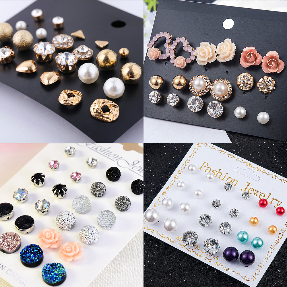 2019 Crystal Simulated Pearl Earrings Set Women Jewelry Accessories Piercing Ball Stud Earring Kit Bijouteria Brincos Wholesale