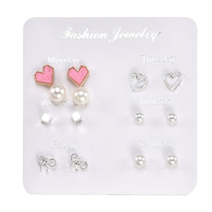 2019 Crystal Simulated Pearl Earrings Set Women Jewelry Accessories Piercing Ball Stud Earring Kit Bijouteria Brincos Wholesale