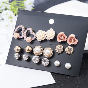 2019 Crystal Simulated Pearl Earrings Set Women Jewelry Accessories Piercing Ball Stud Earring Kit Bijouteria Brincos Wholesale