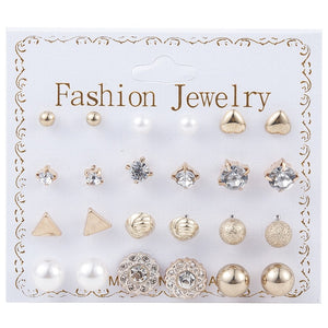 2019 Crystal Simulated Pearl Earrings Set Women Jewelry Accessories Piercing Ball Stud Earring Kit Bijouteria Brincos Wholesale