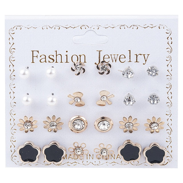 2019 Crystal Simulated Pearl Earrings Set Women Jewelry Accessories Piercing Ball Stud Earring Kit Bijouteria Brincos Wholesale