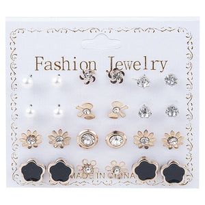 2019 Crystal Simulated Pearl Earrings Set Women Jewelry Accessories Piercing Ball Stud Earring Kit Bijouteria Brincos Wholesale