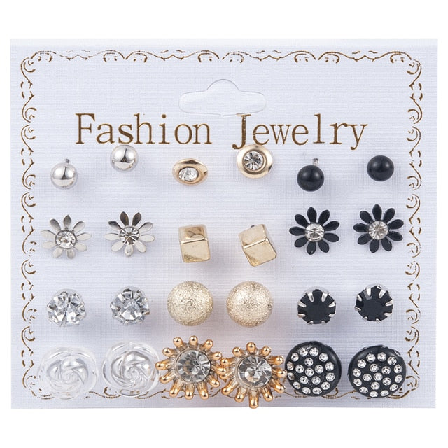 2019 Crystal Simulated Pearl Earrings Set Women Jewelry Accessories Piercing Ball Stud Earring Kit Bijouteria Brincos Wholesale