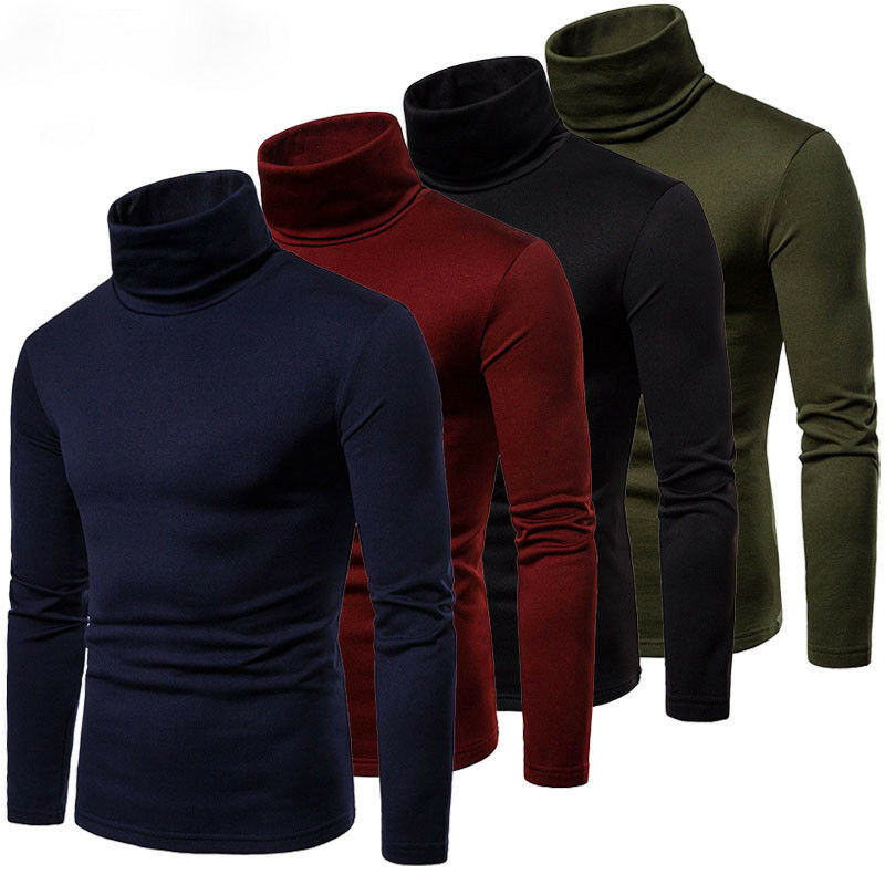 Fashion Men's Casual Slim Fit Basic Turtleneck Sweater Knitted Sweater Turtleneck Pullover Male Double Collar Free shipping Tops
