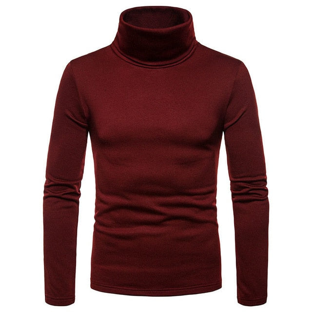 Fashion Men's Casual Slim Fit Basic Turtleneck Sweater Knitted Sweater Turtleneck Pullover Male Double Collar Free shipping Tops