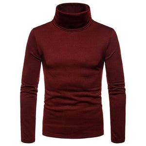 Fashion Men's Casual Slim Fit Basic Turtleneck Sweater Knitted Sweater Turtleneck Pullover Male Double Collar Free shipping Tops