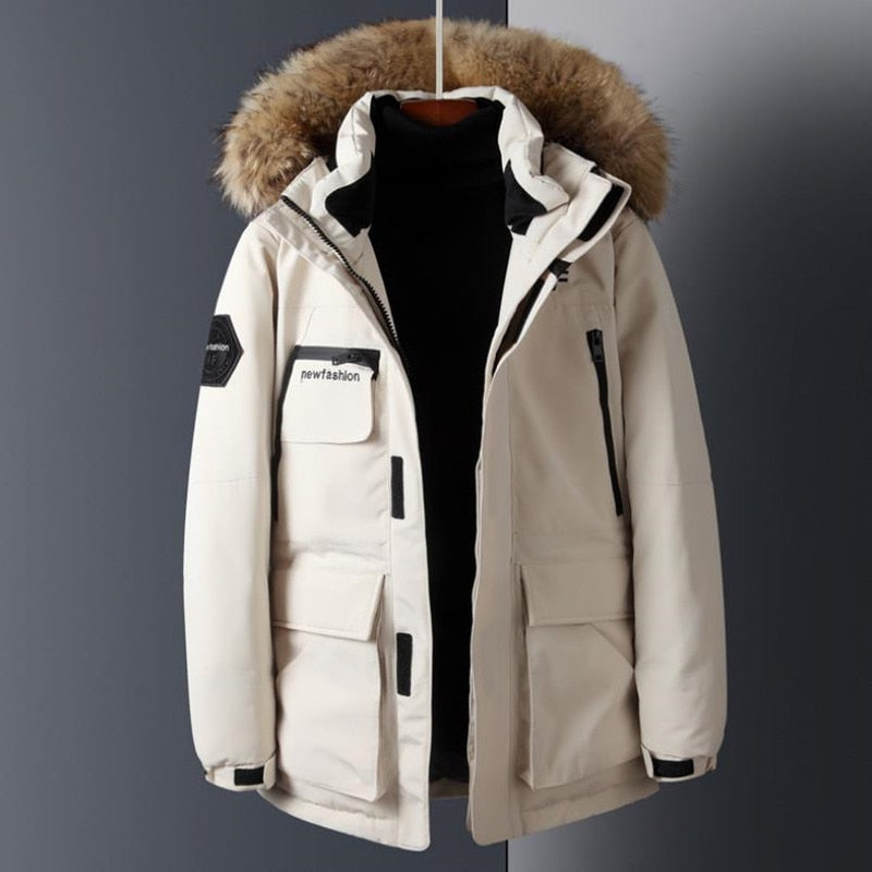 winter parkas down jacket for men White duck down parkas Warm and thick fur hooded coat for men Snow parkas for men large size