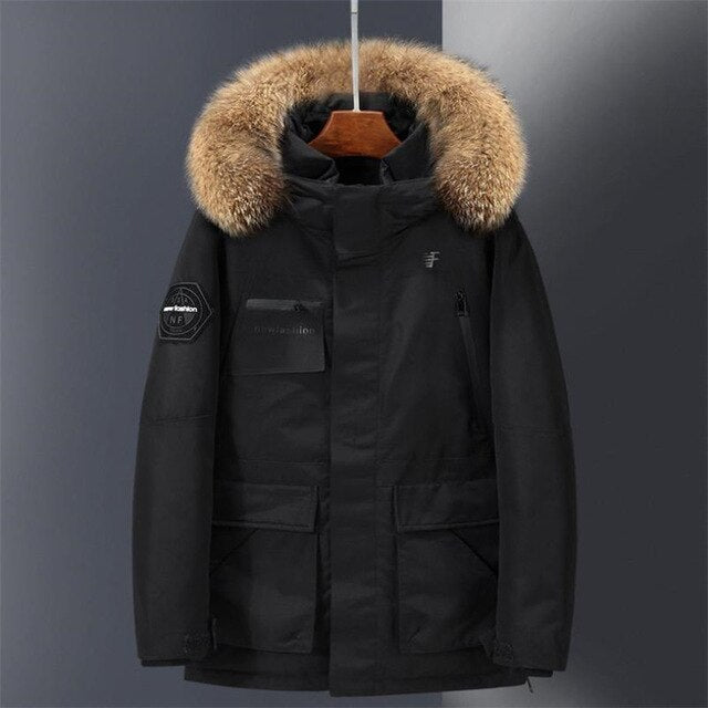 winter parkas down jacket for men White duck down parkas Warm and thick fur hooded coat for men Snow parkas for men large size